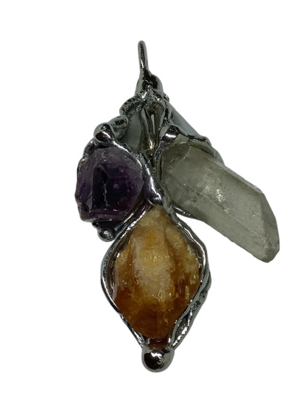 Silver tone quartz, amethyst, citrine pendant. Excellent condition
